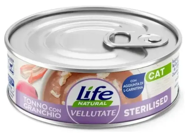 Консерва для кошек VELLUTATE LifeCat sterilized tuna with crab, Тунец с крабом для стерилизованных кошек