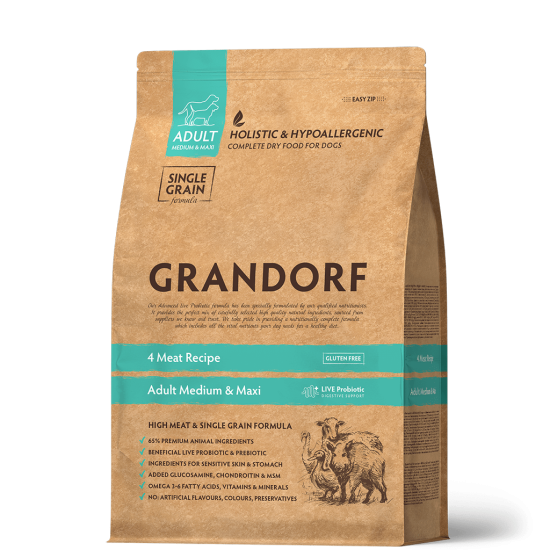 Grandorf White 4 Meat & Brown Rice  4 вида м'яса для дорослих собак всіх порід