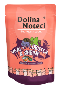 Пауч Dolina Noteci Superfood для котів з телятиною,лобстером і креветкою