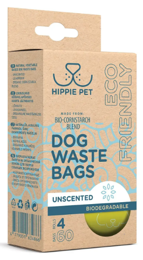 Біорозкладні пакети HIPPIE PET для прибирання за тваринами, без запаху
