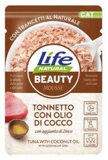 Влажный корм LifeCat beauty tuna with coconut oil с тунцом и кокосовым маслом для ухода за кожей и шерстью кошек 
