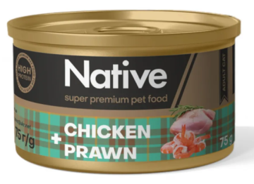 Native Chicken with Prawns Adult Cat – натуральный консервированный корм с курицей и креветками для кошек.